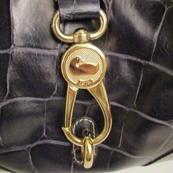 Dooney & Bourke Satchel Handbag Black Croc Embossed Leather Reversible Clip Lock - Picture 2 of 15